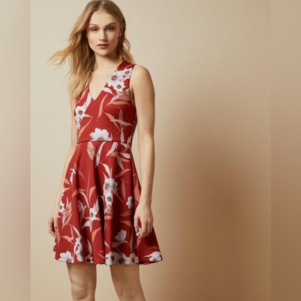 Ted Baker Enyaa floral print skater mini dress in red